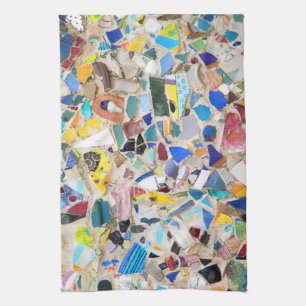 Colourful broken pottery wall picture very unusual kitchen towel