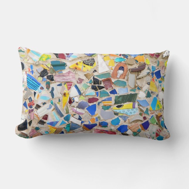 Colourful broken pottery wall picture very unusual lumbar pillow (Front)