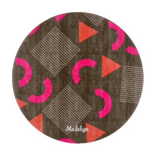 Colourful Brown Fuchsia Geometric Personalized Nam Cutting Board