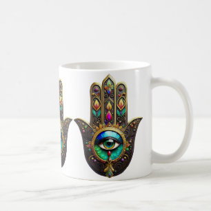 Colourful Brown Gold Hamsa Rainbow Colour Third Ey Coffee Mug