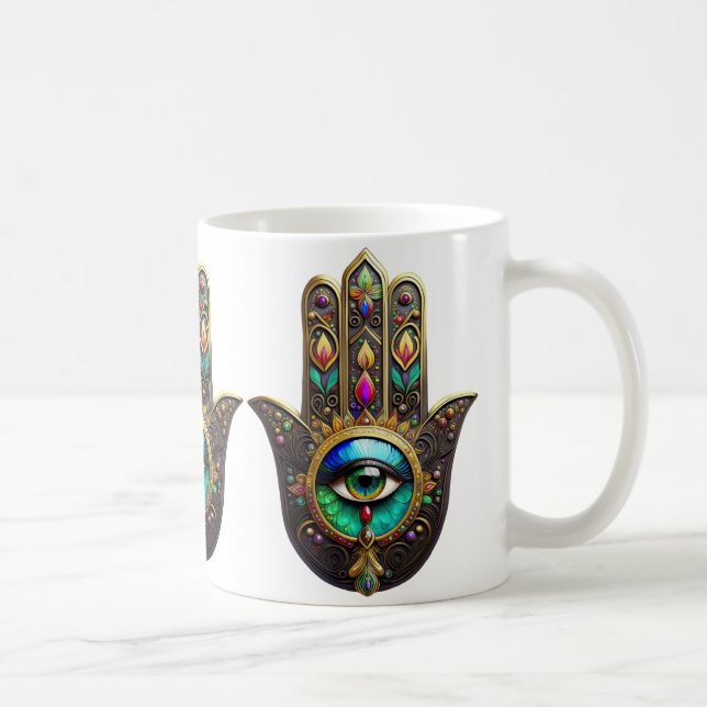 Colourful Brown Gold Hamsa Rainbow Colour Third Ey Coffee Mug (Right)