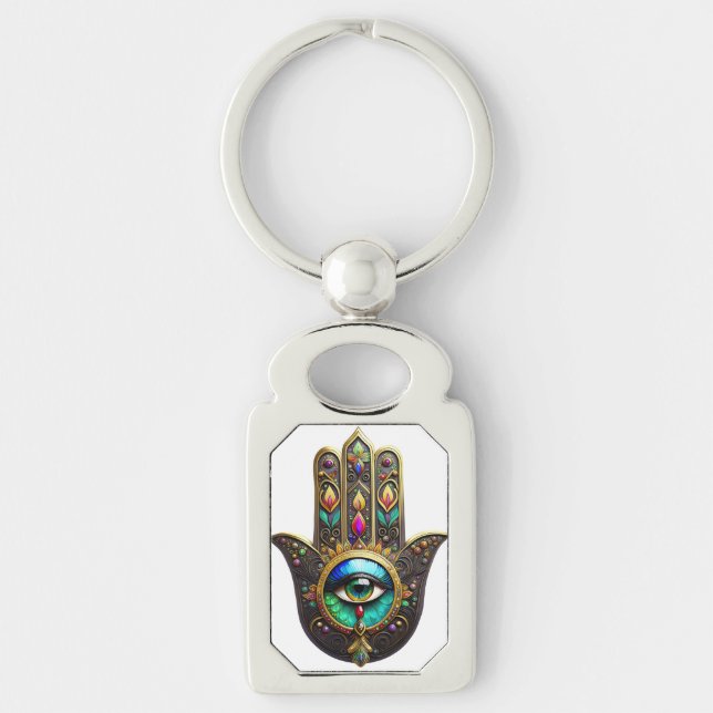 Colourful Brown Gold Hamsa Rainbow Colour Third Ey Keychain (Front)