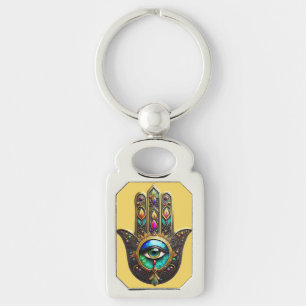Colourful Brown Gold Hamsa Rainbow Colour Third Ey Keychain