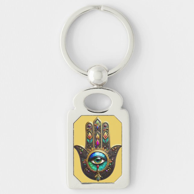 Colourful Brown Gold Hamsa Rainbow Colour Third Ey Keychain (Front)
