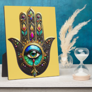 Colourful Brown Gold Hamsa Rainbow Colour Third Ey Plaque