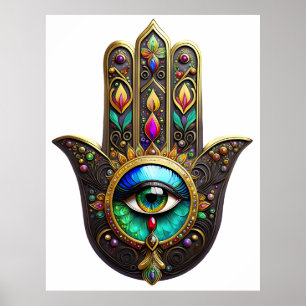 Colourful Brown Gold Hamsa Rainbow Colour Third Ey Poster