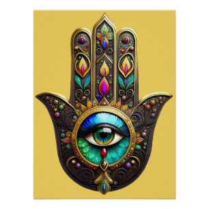 Colourful Brown Gold Hamsa Rainbow Colour Third Ey Poster