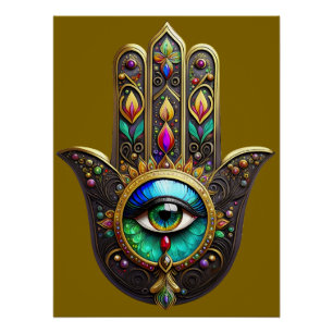 Colourful Brown Gold Hamsa Rainbow Colour Third Ey Poster