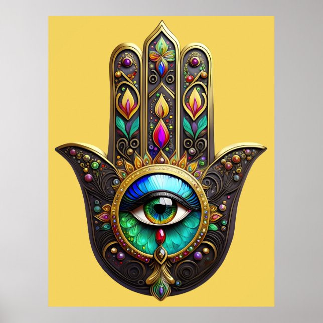Colourful Brown Gold Hamsa Rainbow Colour Third Ey Poster (Front)