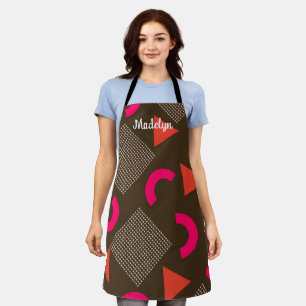 colourful Brown Orange Geometric Personalized Name Apron