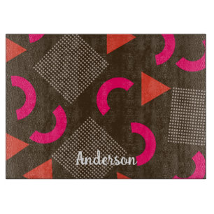 Colourful Brown Orange Geometric Personalized Name Cutting Board