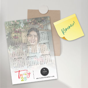 Colourful Brush Script 2025 Calendar Magnetic Card
