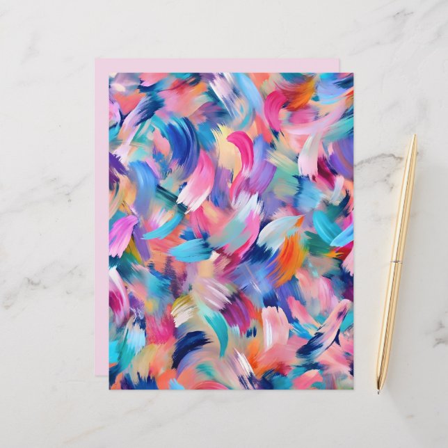 Colourful brush strokes abstract scrapbook paper (Front/Back In Situ)