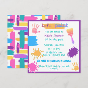 Colourful Brush Strokes birthday paint party invit Invitation