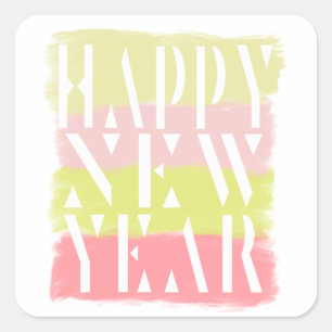 Colourful brush strokes modern happy new year square sticker