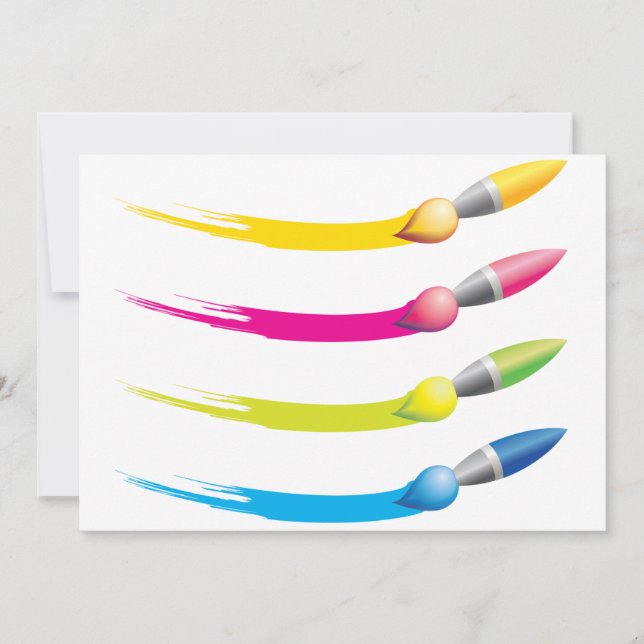 Colourful Brushes Invitations (Front)