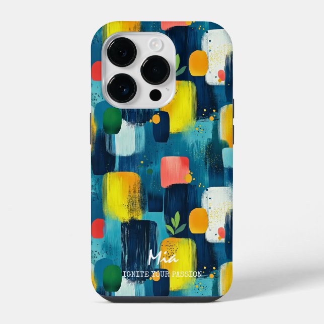 Colourful Brushstroke Blocks with Custom Name iPhone Case (Back)