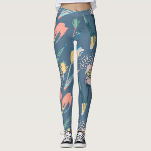 Colourful brushstrokes modern flowers pattern leggings