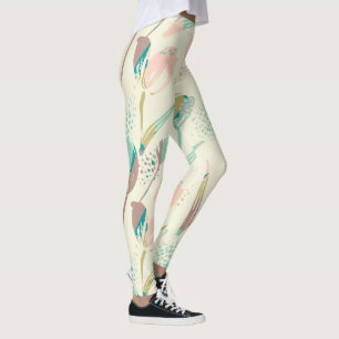 Colourful brushstrokes tulips pattern leggings