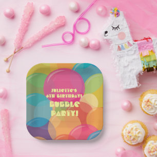 Colourful Bubble Birthday Party Paper Plate