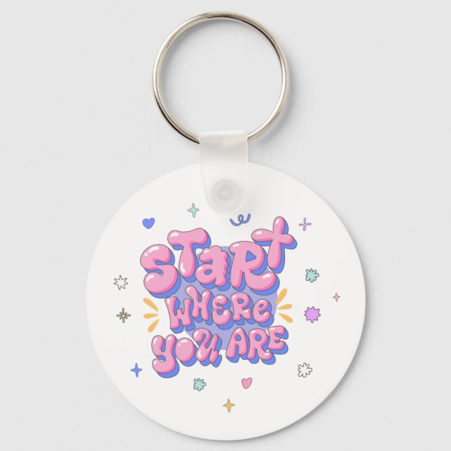 Colourful Bubble Letter Quote Keychain (Front)