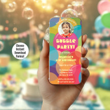 Colourful Bubble Party Photo Digital Invitation