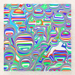 Colourful Bubbles Abstract Digital Art Glass Coaster