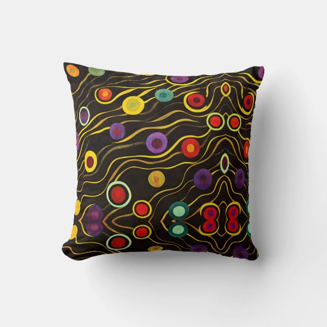 Colourful bubbles and lines throw pillow (Front)