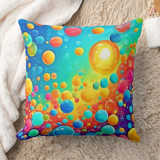 Colourful Bubbles Floating Art Throw Pillow (Blanket)