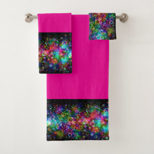 Colourful Bubbles Pink Bath Towel Set Coordinates