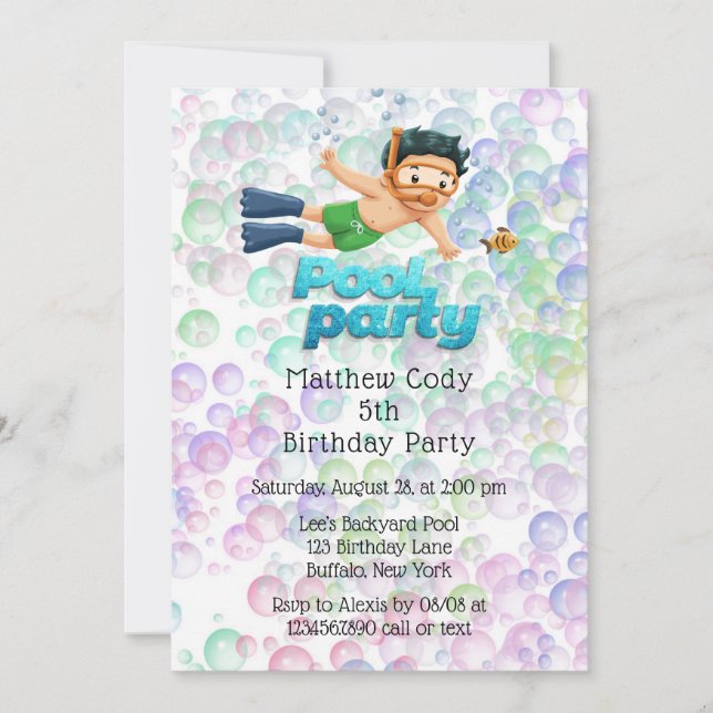 Colourful Bubbles Pool Party Birthday Party Invitation (Front)