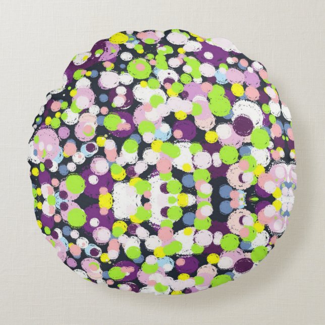 Colourful bubbles round pillow (Front)