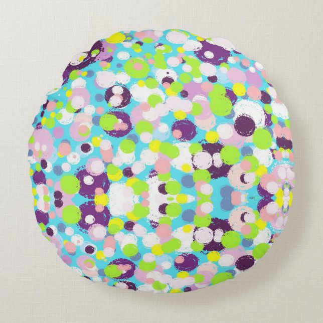 Colourful bubbles round pillow (Front)