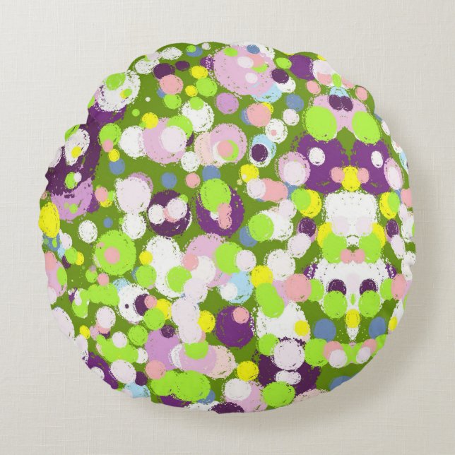 Colourful bubbles round pillow (Front)