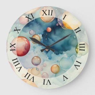 Colourful Bubbles Watercolor Art Large Clock
