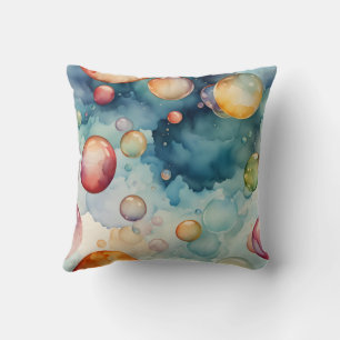 Colourful Bubbles Watercolor Art Throw Pillow