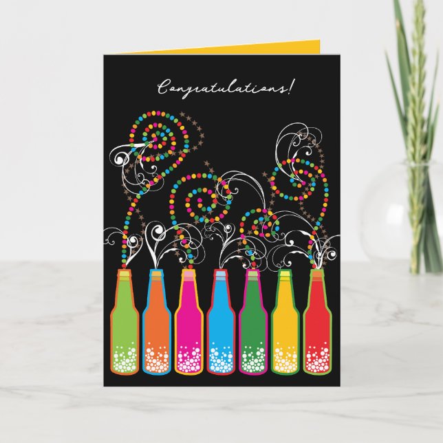 Colourful Bubbly Bottles And Swirls Congratulation Card (Front)