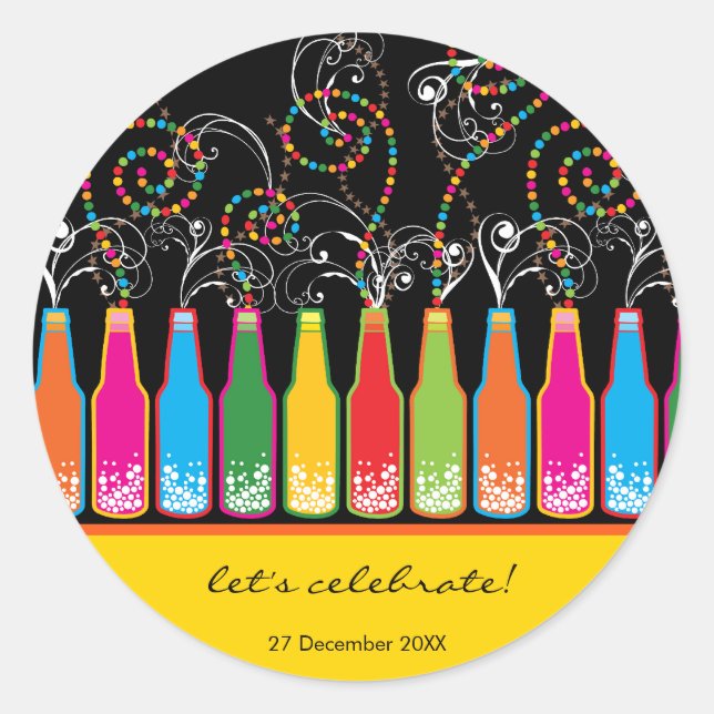 Colourful Bubbly Bottles Celebration Party Sticker (Front)