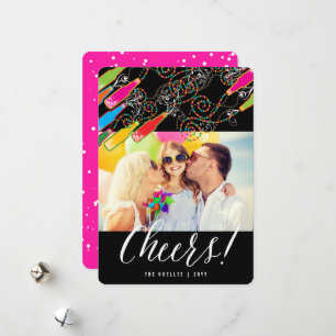 Colourful Bubbly Bottles Cheers Fun New Year Photo Holiday Card