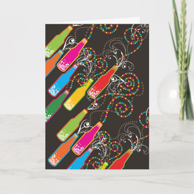 Colourful Bubbly Bottles Modern Cheers Fun New Yea Holiday Card (Front)