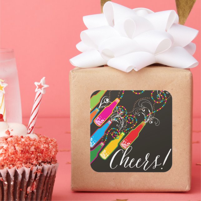 Colourful Bubbly Bottles Modern Cheers Fun New Yea Square Sticker (Party)