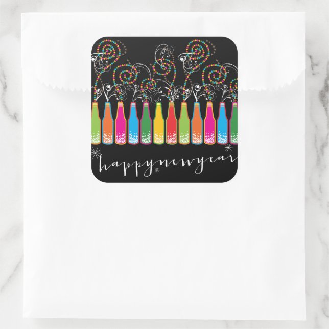 Colourful Bubbly Bottles Modern Cheers Fun New Yea Square Sticker (Bag)