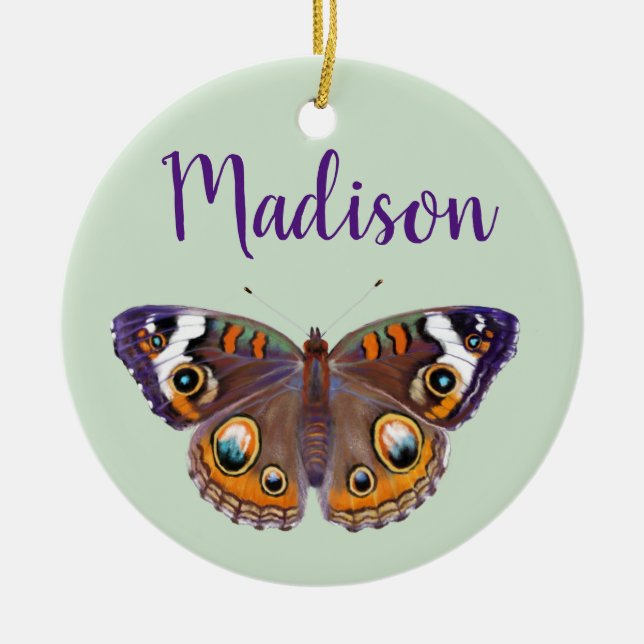 Colourful Buckeye Butterfly Wings Painting Ceramic Ornament (Front)