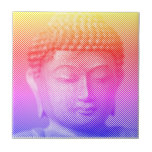 Colourful Buddha Face Statue Formed By Lines Tile<br><div class="desc">The face of Siddhartha Gautama, Buddha, with carved effect.
Decorative ceramic tiles.
Image formed by lines of variable width.
Gift idea for people that love Asian art and spirituality.</div>