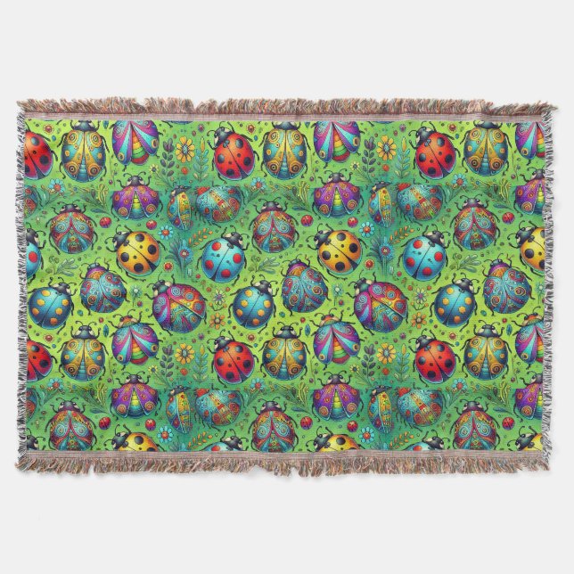 Colourful bugs throw blanket (Front)