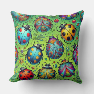 Colourful bugs throw pillow