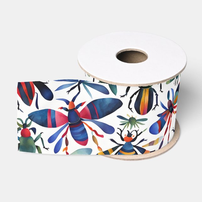 Colourful Bugs Whimsical Insects Art  Grosgrain Ribbon (Spool)