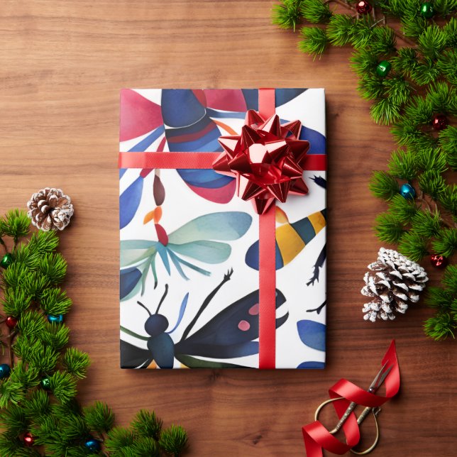Colourful Bugs Whimsical Insects Art  Wrapping Paper (Holiday Gift)
