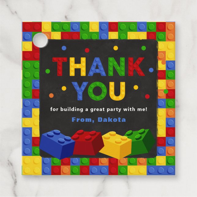 Colourful Building Blocks Birthday Favour Tags (Front)
