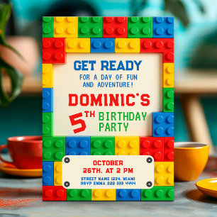 Colourful Building Blocks Birthday for Kids Invitation